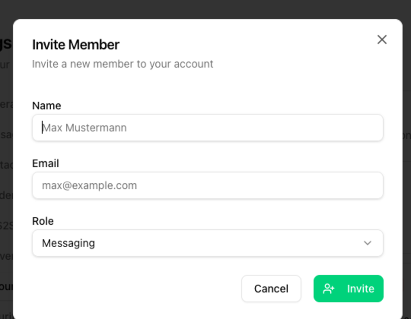 Invite Member dialog