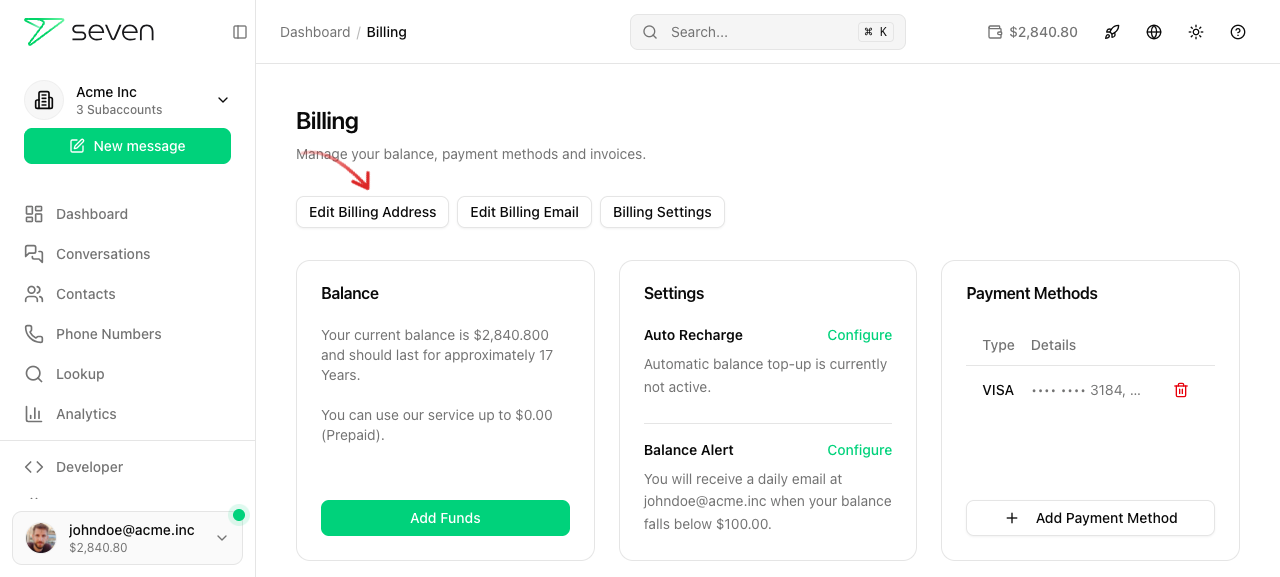 Billing page with Edit Billing Address button