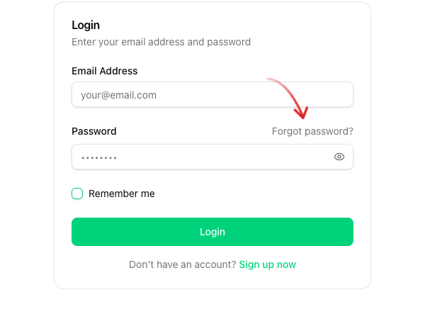 Login screen with arrow on the Forgot password? link