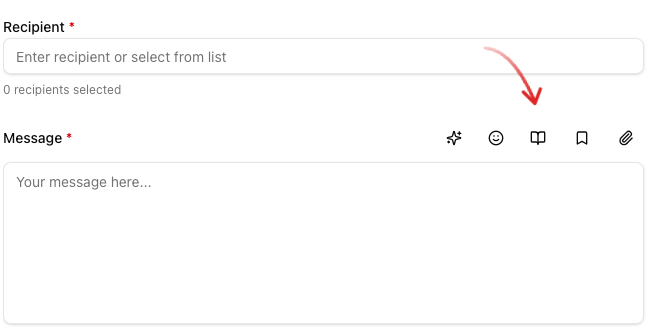 Toolbar with an arrow pointing at the book icon for templates